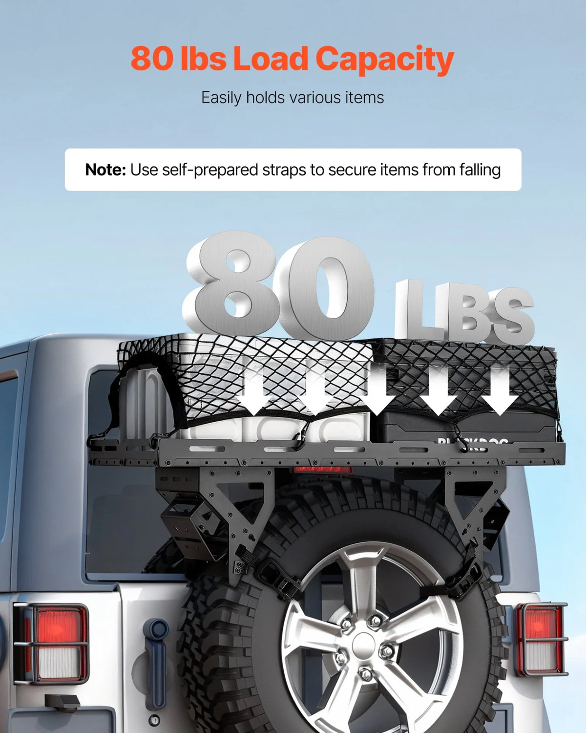 VEVOR Spare Tire Cargo Basket, for 30-40 Inch Tires, Fit for 1976-2024 Jeep Wrangler JK JL TJ YJ - view 2