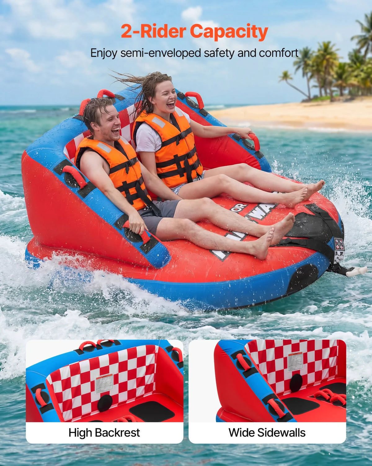 VEVOR Towable Tubes for Boating, 2-Rider Inflatable Towable Tube for Boat to Pull, 340 lbs Capacity - view 1
