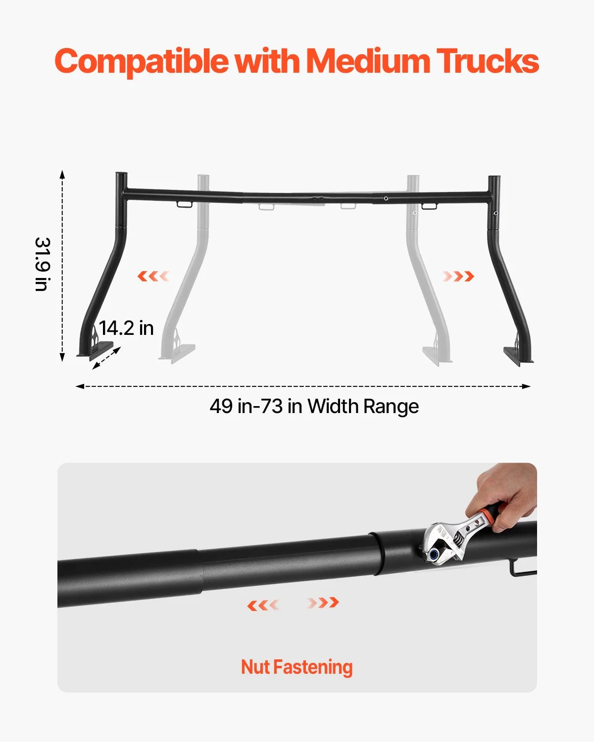 VEVOR Truck Ladder Rack, 49-73 in Width, Extendable Universal Cargo Rack, Heavy Duty Steel with 800 - view 1