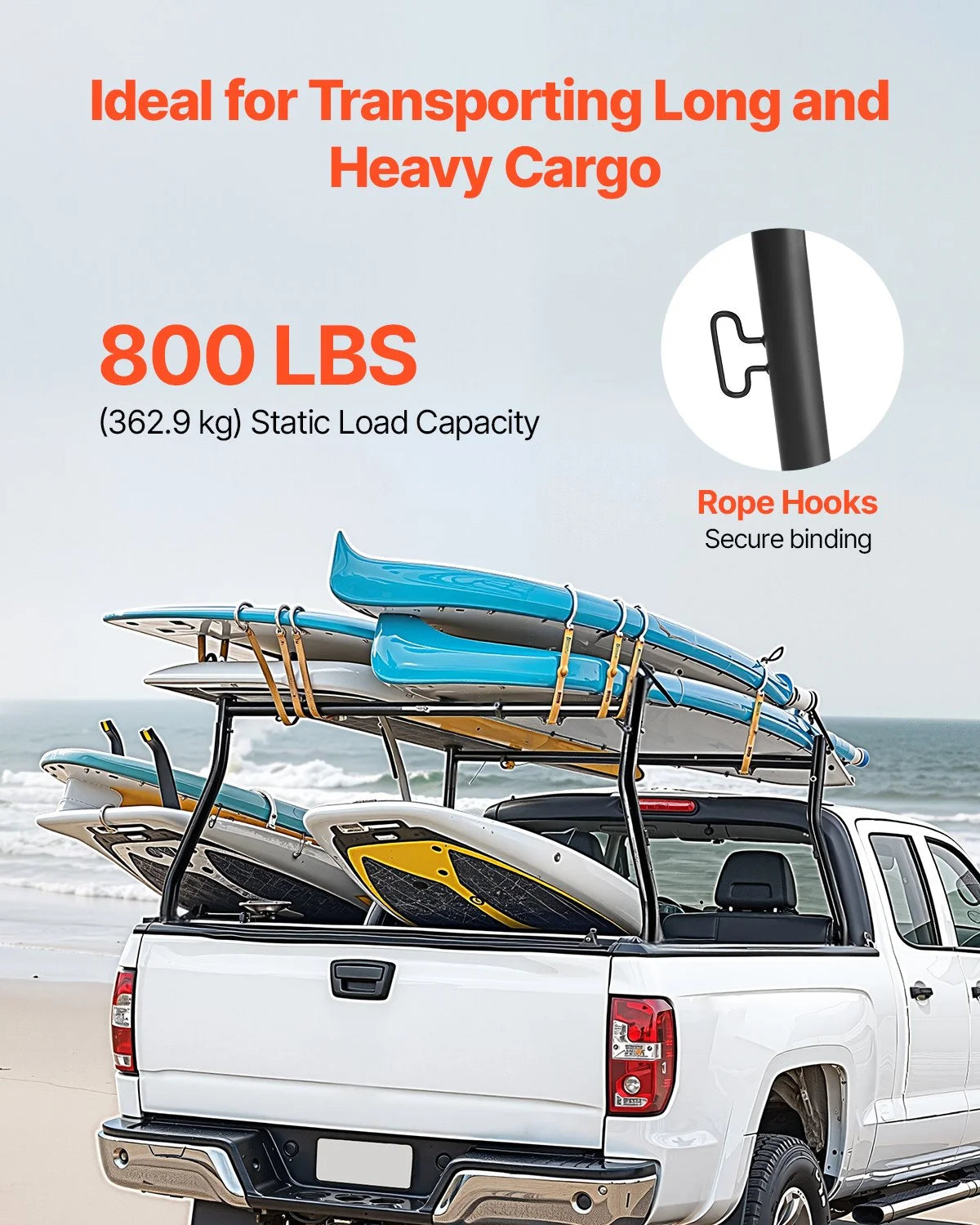 VEVOR Truck Ladder Rack, 49-73 in Width, Extendable Universal Cargo Rack, Heavy Duty Steel with 800 - view 2