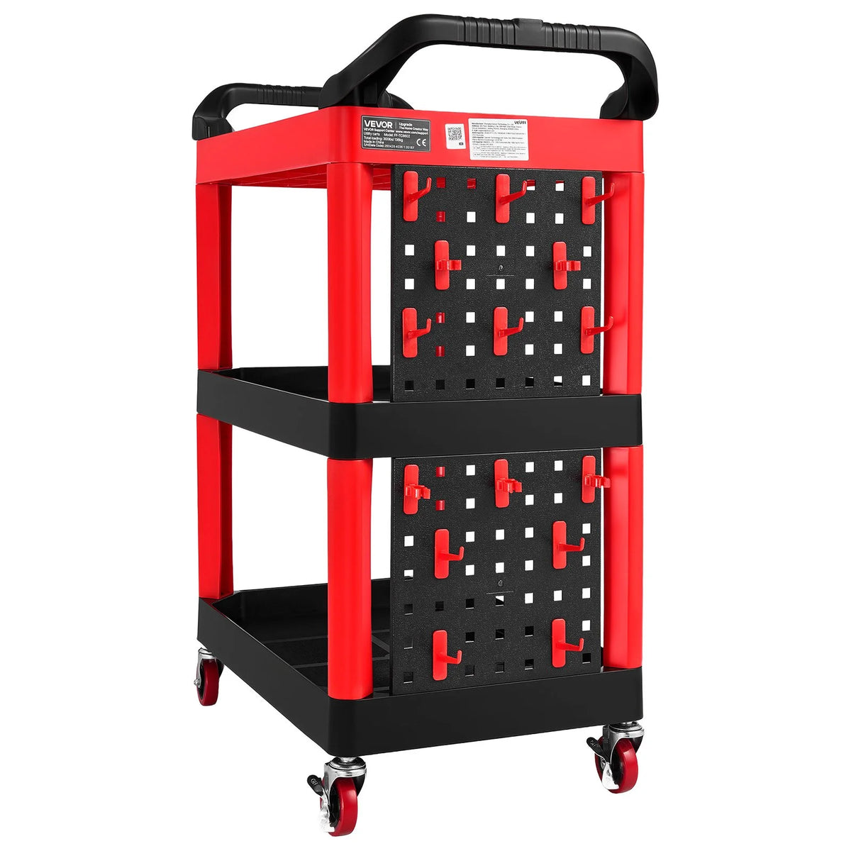 VEVOR Utility Cart, 300 lbs Capacity, 3 Tier Service Cart with 360° Swivel Wheels (2 with Brakes), - view 9