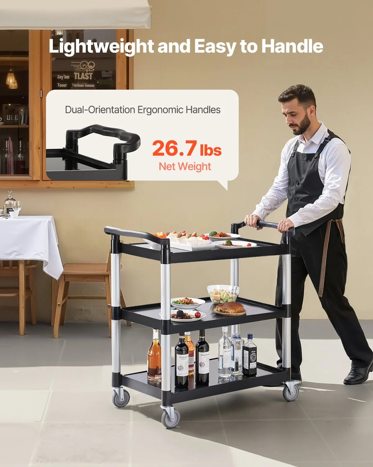 VEVOR Utility Cart, 500 lbs Load Capacity, 3-tier Utility Plastic Cart with 360° Swivel Wheels (2 - view 4