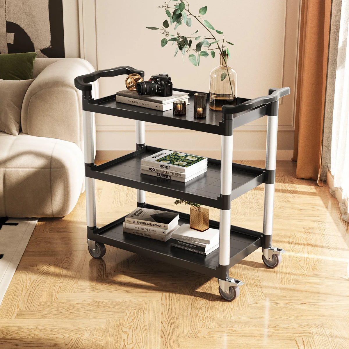 VEVOR Utility Cart, 500 lbs Load Capacity, 3-tier Utility Plastic Cart with 360° Swivel Wheels (2 - view 7
