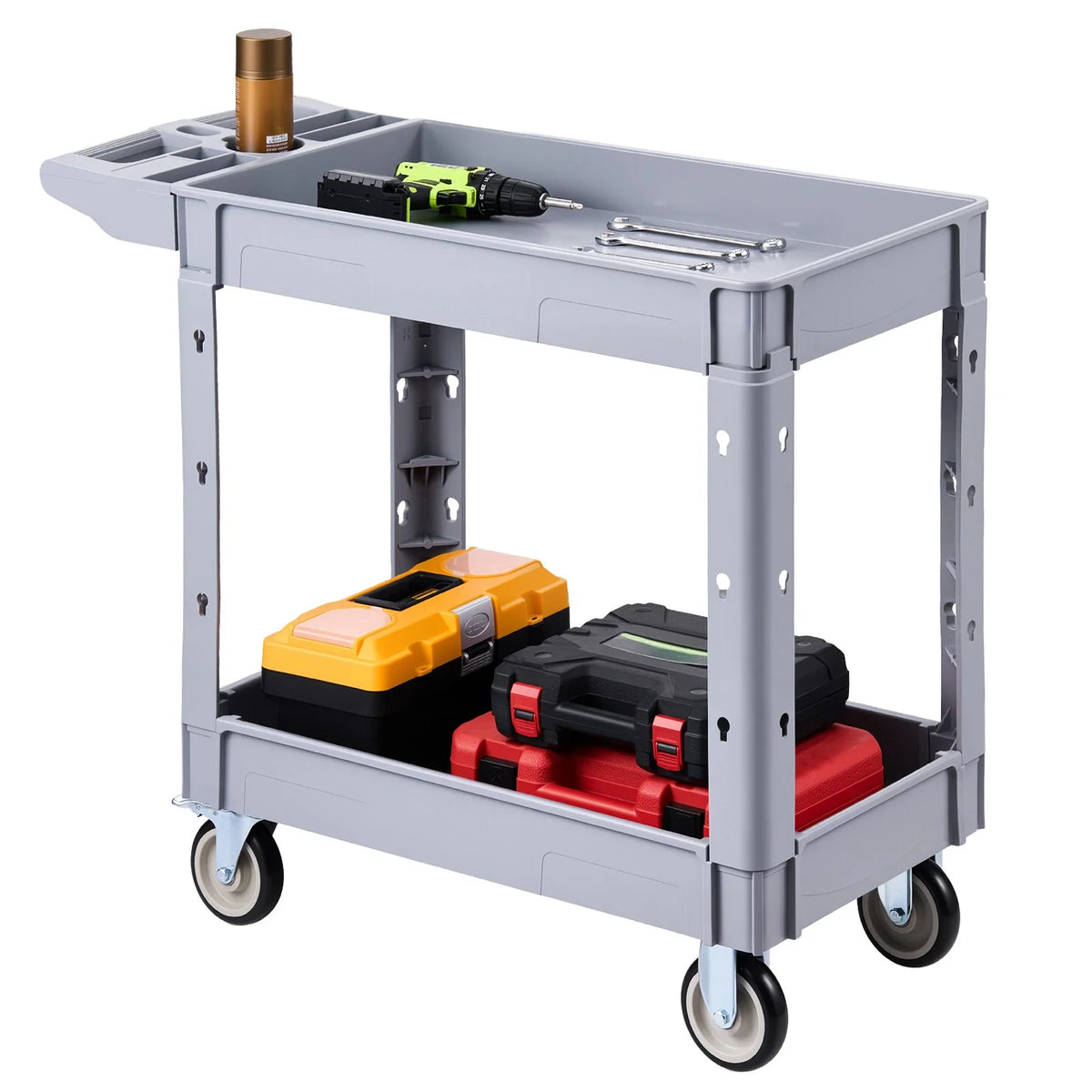 VEVOR Utility Cart, 550 lbs Capacity, 2 Tier Service Cart with 360° Swivel & Fixed Wheels (2 with - view 9