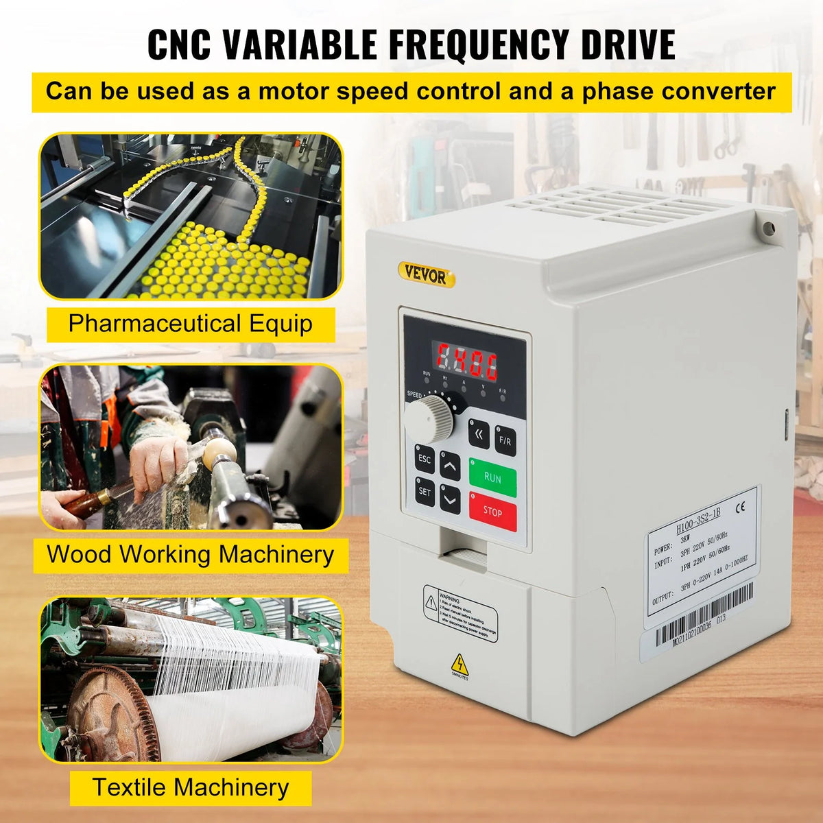 VEVOR Variable Frequency Drive, AC 220V Input 3KW Variable Frequency CNC Drive Inverter Converter, - view 1
