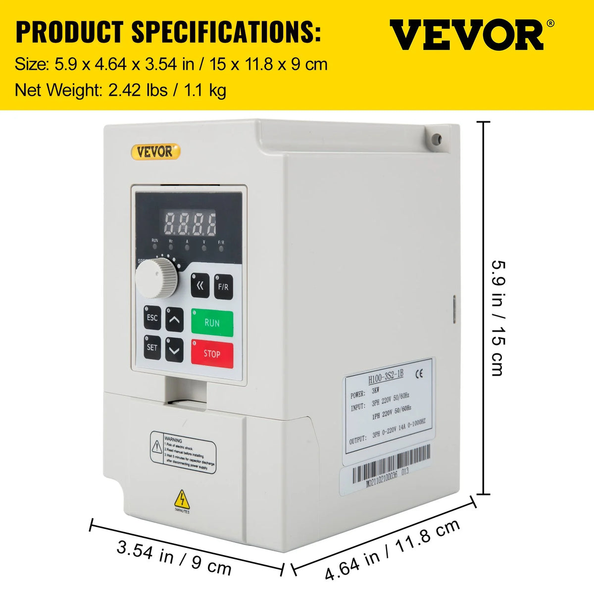 VEVOR Variable Frequency Drive, AC 220V Input 3KW Variable Frequency CNC Drive Inverter Converter, - view 6