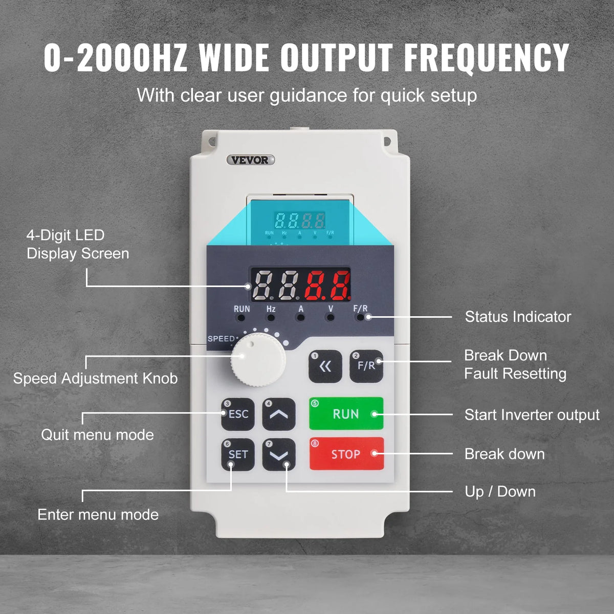 VEVOR Variable Frequency Drive, AC 220V Input 4KW Variable Frequency CNC Drive Inverter Converter, - view 12
