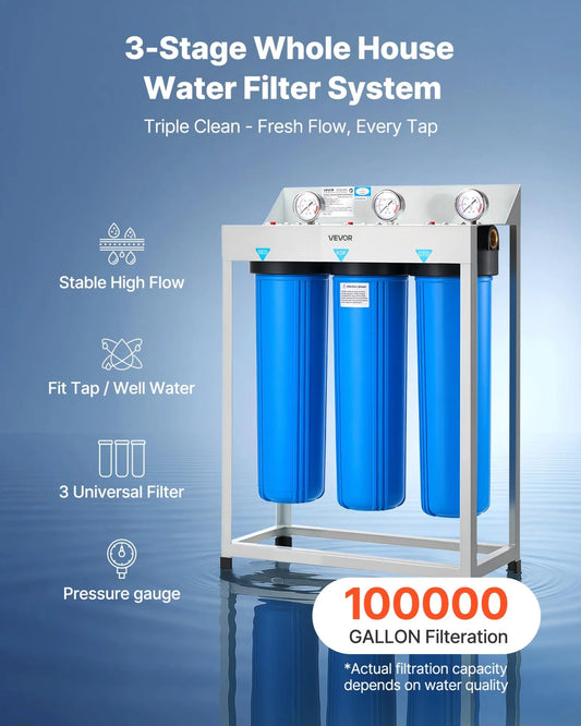 VEVOR  Whole House Water Filter System, 3-Stage | Sediment, KDF, CTO | 4.5" x 20" Home Water - view 1