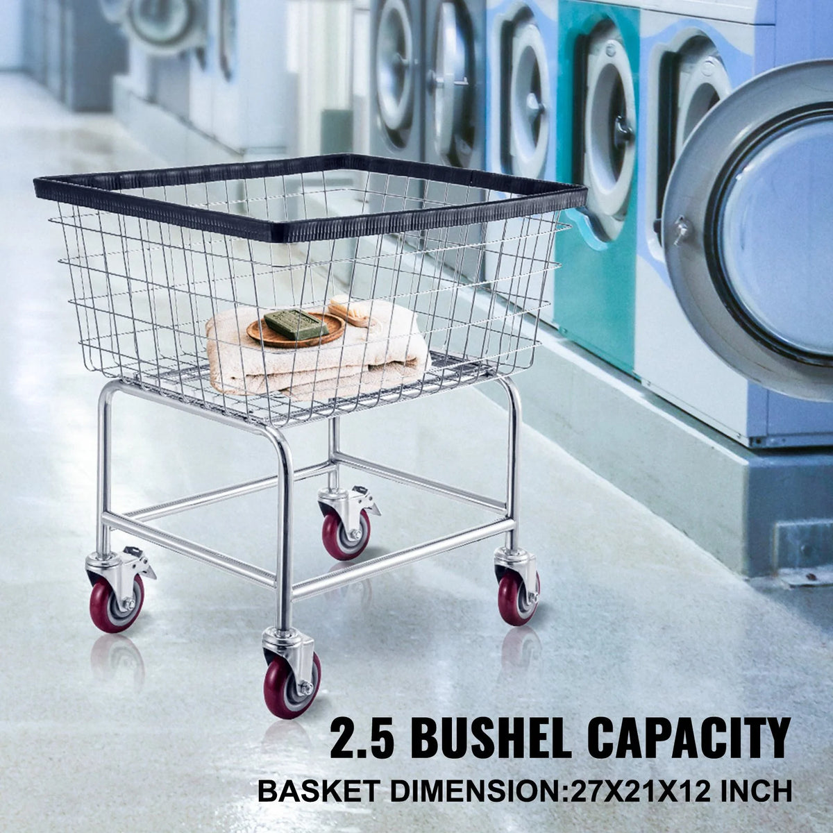 VEVOR Wire Laundry Cart, 2.8Bushel Wire Laundry Basket with Wheels, 26.7''x21.7''x26.4'' Commercial - view 1