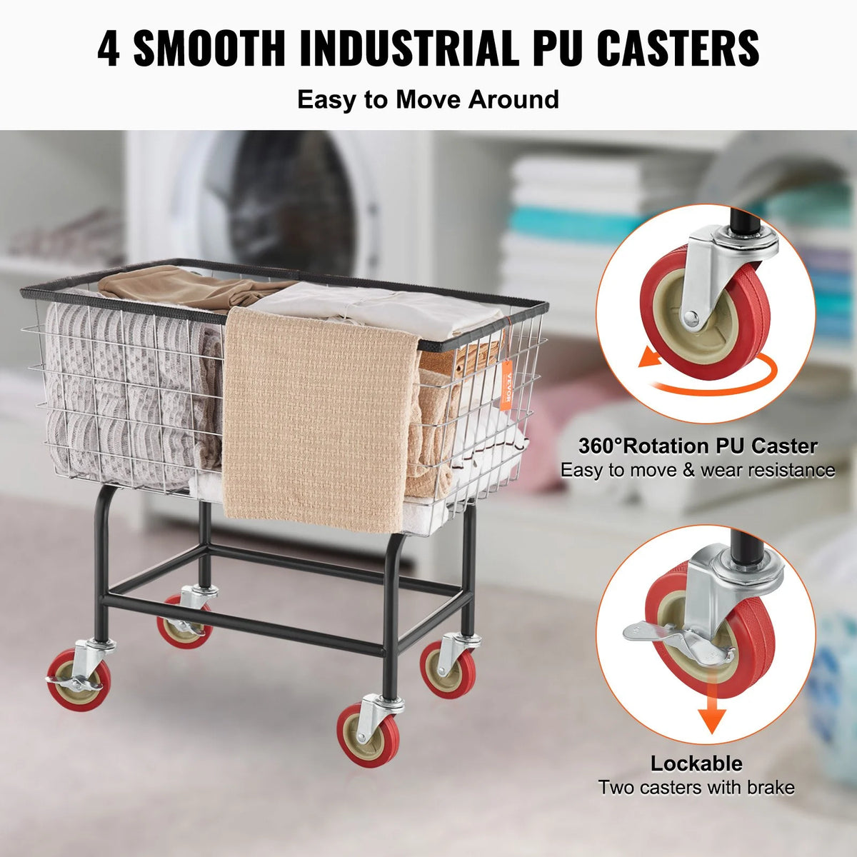 VEVOR Wire Laundry Cart, 2.8Bushel Wire Laundry Basket with Wheels, 26.7''x21.7''x26.4'' Commercial - view 18