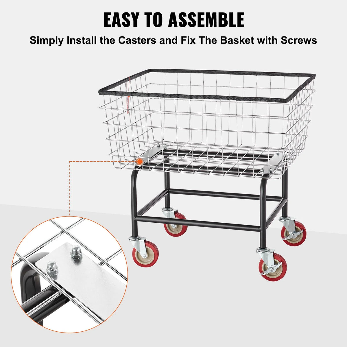 VEVOR Wire Laundry Cart, 2.8Bushel Wire Laundry Basket with Wheels, 26.7''x21.7''x26.4'' Commercial - view 19