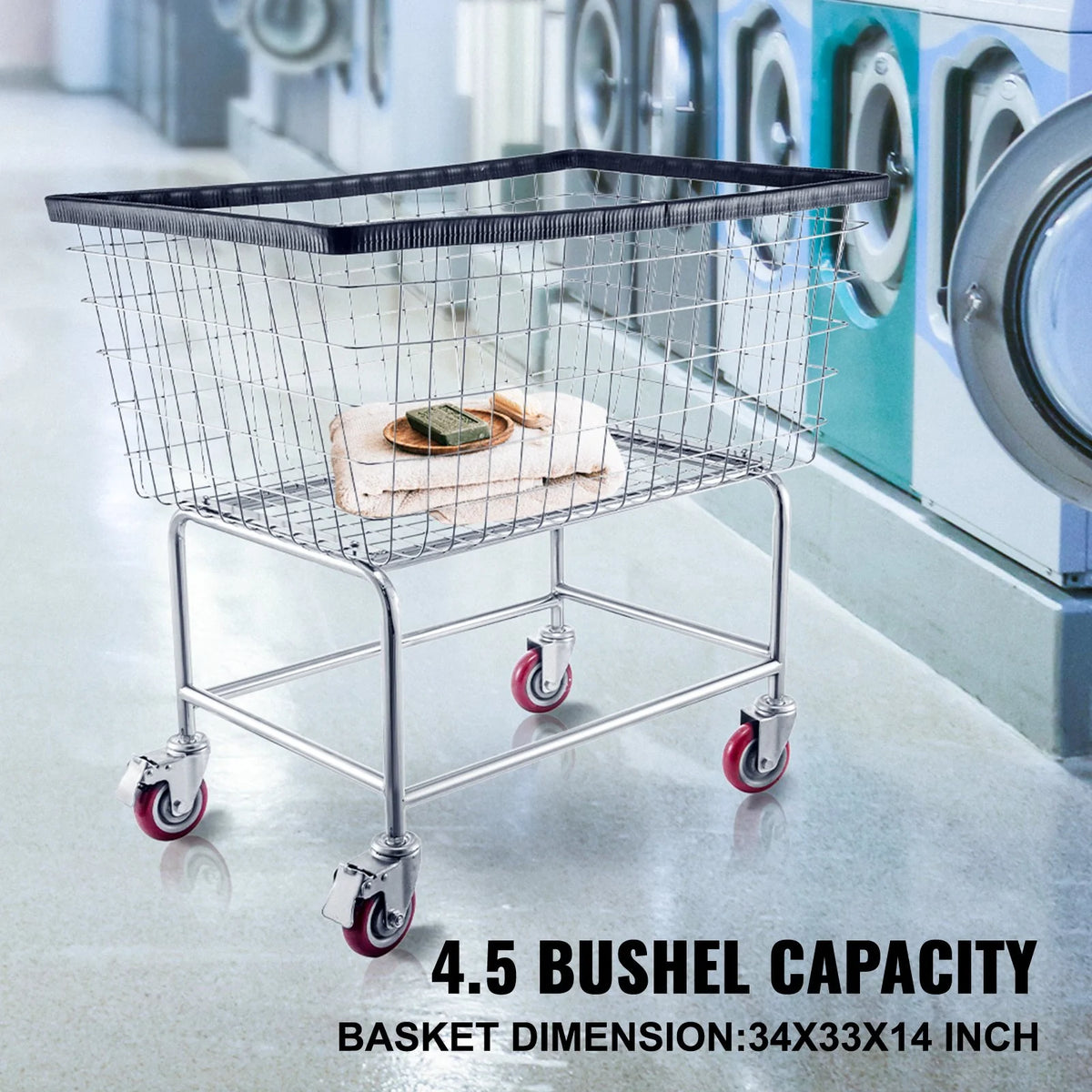 VEVOR Wire Laundry Cart, 4.5 Bushel Wire Laundry Basket with Wheels, 35''x15.7''x22'' Commercial - view 1