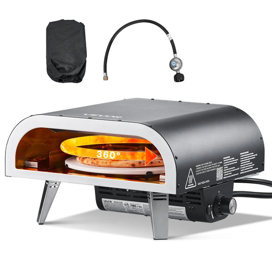VEVOR Outdoor Pizza Oven, 12 in Propane Gas Pizza Maker, Portable Pizza-Cooker with  Electric Rotation, Thickened Pizza-Stone, Carry Bag, Propane Pizza-Oven for Outside Backyard Patio Camping, Black
