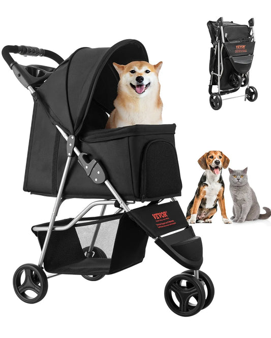 Pet Stroller Foldable 3 Wheels Dog Stroller with Brake up to 35lbs Travel Camp