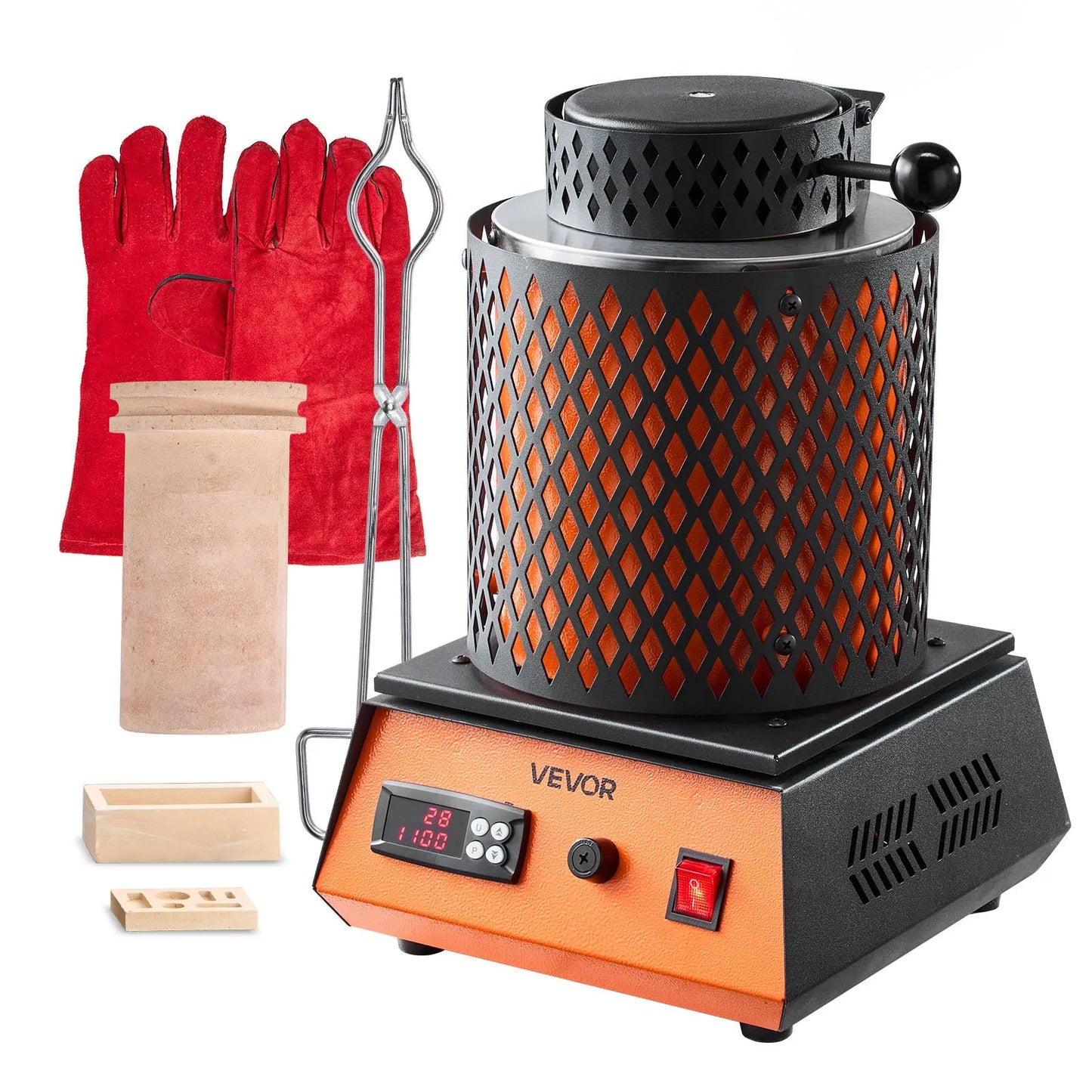 VEVOR Electric Melting Furnace, 1500W Electric Metal Smelter Foundry, 2102℉/1150℃ Metal Smelting Machine with 5kg Ceramic Crucible, Gold Smelting Kit for Jewelry Making, Metal Bars, Metal Components
