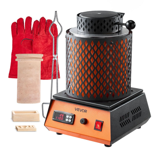 VEVOR Electric Melting Furnace, 1500W Electric Metal Smelter Foundry, 2102℉/1150℃ Metal Smelting Machine with 5kg Ceramic Crucible, Gold Smelting Kit for Jewelry Making, Metal Bars, Metal Components