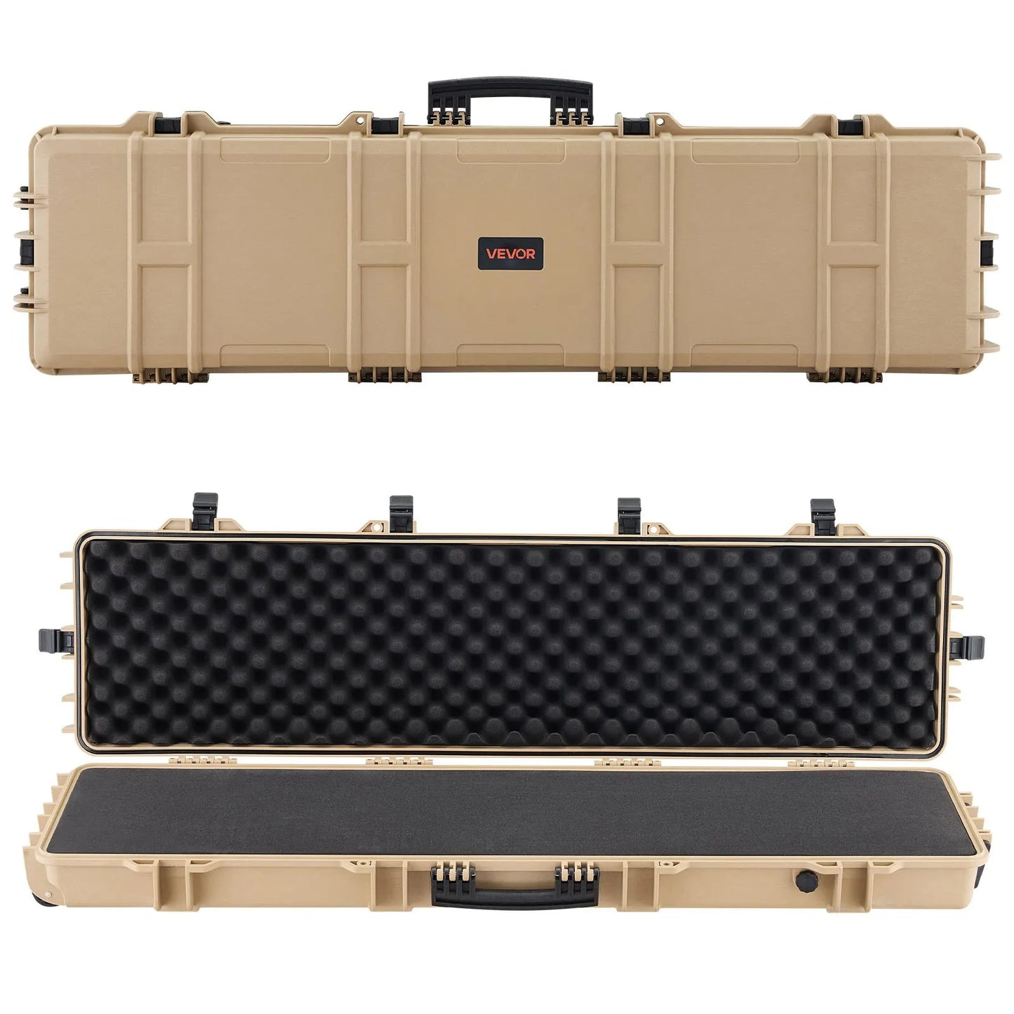 50" Hard Rifle Case w/ Wheels, Lockable Waterproof Gun Case w/ Pre-Cut Foam