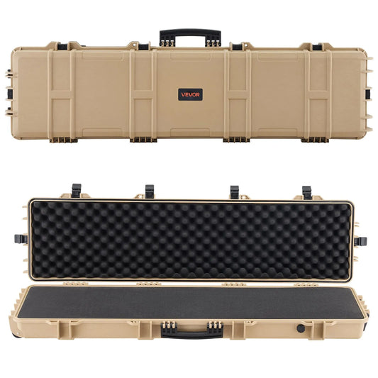 50" Hard Rifle Case w/ Wheels, Lockable Waterproof Gun Case w/ Pre-Cut Foam