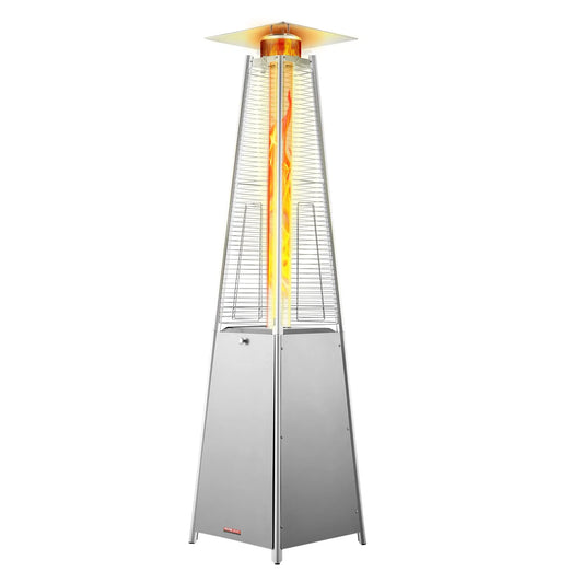 VEVOR Patio Heater for Outdoor Use, 48000BTU Pyramid Propane Heater w/Wheels, Quartz Glass Tube Outdoor Patio Flame Heater for Patio, Party, Backyard, Garden, Decoration, Silver