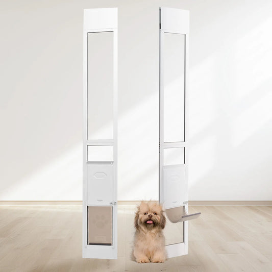 VEVOR Dog Door for Sliding Glass Door, 75 7/8"-80 11/16" Adjustable Height Doggy Door for Sliding Doors, Aluminum Frame Tempered Glass Pet Door with Hinge Structure Flap and Lock for Small-Sized Dogs