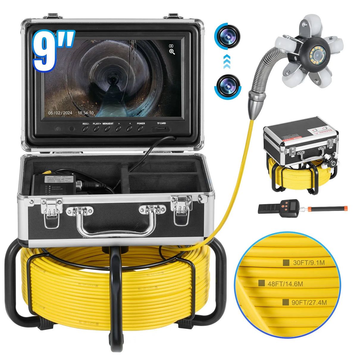 VEVOR Sewer Camera with 512Hz Locator, 98 ft/30 m, Self-Leveling Drain Inspection Camera with  9" - view 1