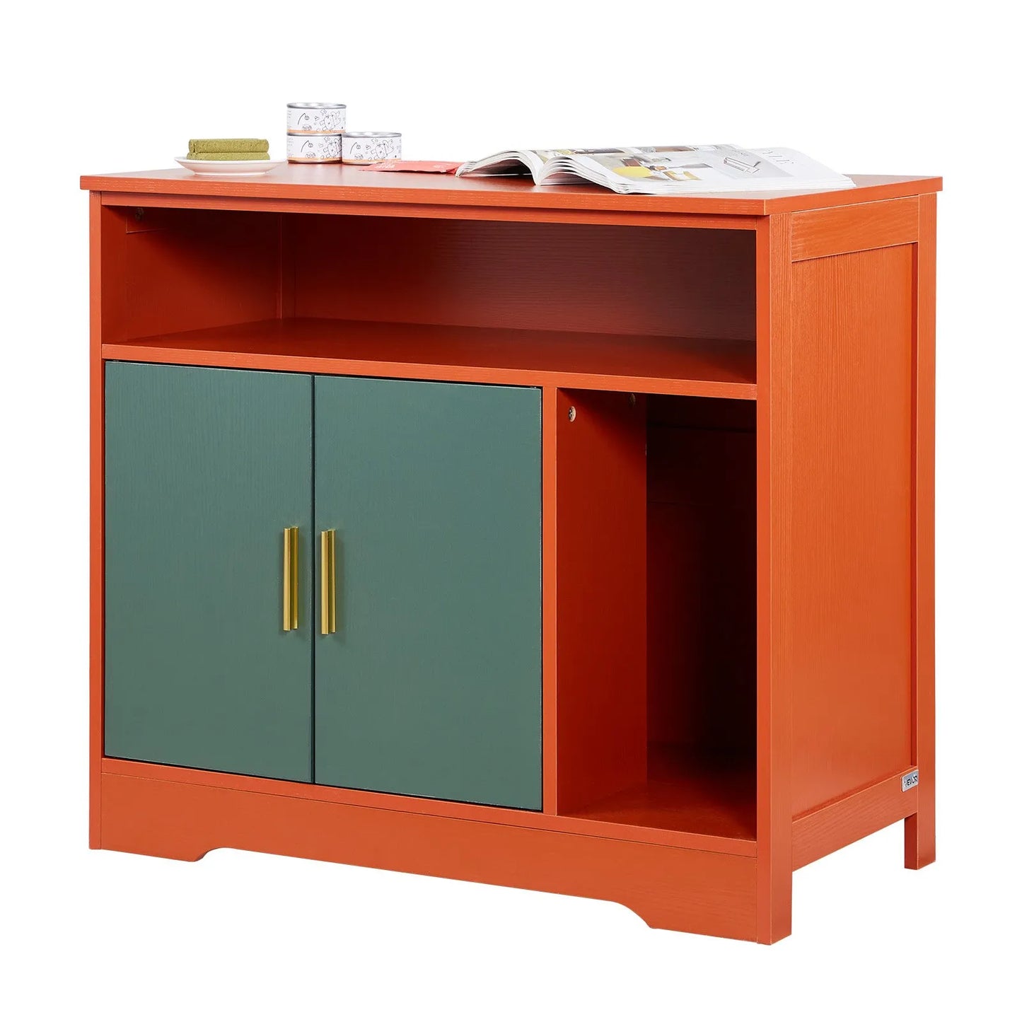 VEVOR Cat Litter Box Enclosure, 31 in Hidden Litter Box Cabinet with Shelf & Storage, Modern Style Indoor Cat Washroom, Wooden Kitty House Furniture End Table, Fit Most Litterboxes, Red & Green