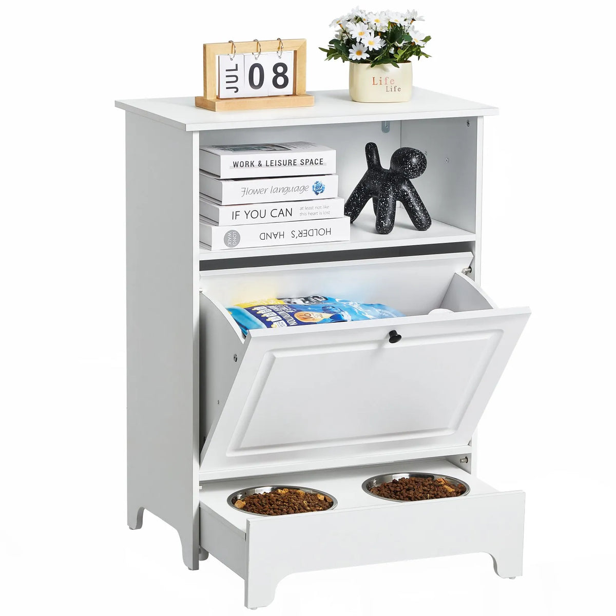 VEVOR Pet Feeding Station with 2 Stainless Steel Bowls, Elevated Dog Bowls with Storage, Dog Food Storage and Feeder Station with Tilt Out Storage Cabinet, Pet Toy Storage Organizer, for Small Dogs