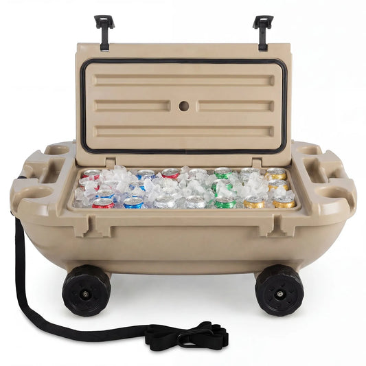 VEVOR Floating Cooler, 40 QT Floating Ice Chest with Dry Storage, Wheels & Tow Rope, Premium LLDPE Amphibious Drink Cooler for Water & Land, Stable Cruiser on Lake, River, Pool, Beach, Kayak, Apricot