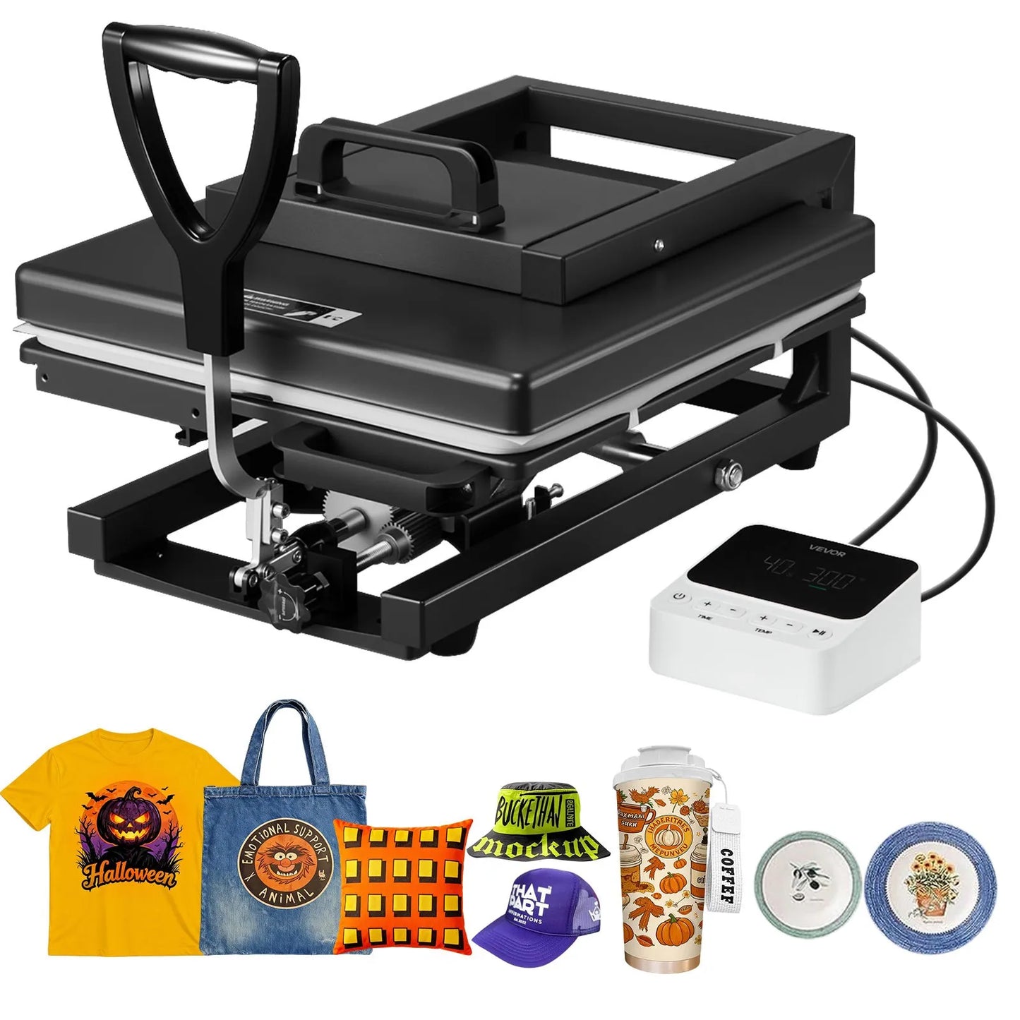 VEVOR Heat Press Machine, 15 x 15 inch, 5-in-1 Multifunction, Heat Up Fast and Even, All-New Patented Design, Easy to Control, Sublimation Press Machine for T-shirts/Mugs/Tumblers/Caps/Plates, Black
