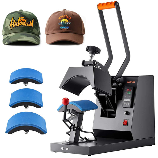 VEVOR Hat Heat Press, 4-in-1 Cap Heat Press Machine, 6x3inches Clamshell Sublimation Transfer, LCD Digital Timer Temperature Control with 4pcs Curved Heating Elements (6x3/6.7x2.7/6.7x2.7/8.1x3.5)