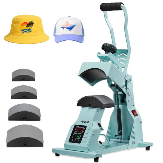 VEVOR Hat Heat Press Machine, with 4pcs Interchangeable Platens, Precise Temperature and Time Control, Hat Press for HTV Iron On and Sublimation Projects, for Caps, Headbands, Cuffs, Face Masks, Green