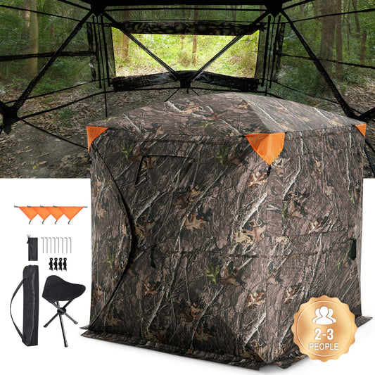 VEVOR Hunting Blind, 270° See Through Ground Blind, 2-3 Person Pop Up Deer Blind for Hunting with Carrying Bag, Portable Resilient Hunting Tent, One-Way See-Through Mesh for Turkey and Deer Hunting