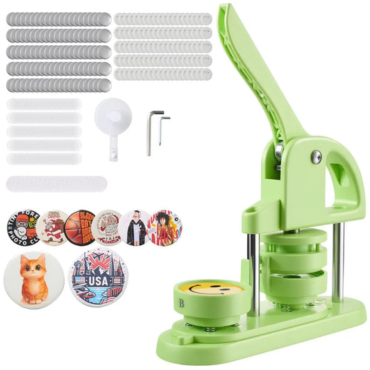 VEVOR Button Maker Machine, 2.28 in, Plastic Pin Maker with 100pcs Button Parts, Circle Cutter and Hex Wrenches, Reinforced Ergonomic Handle, for DIY Badges, Personalized Pins and Key Chains, Green