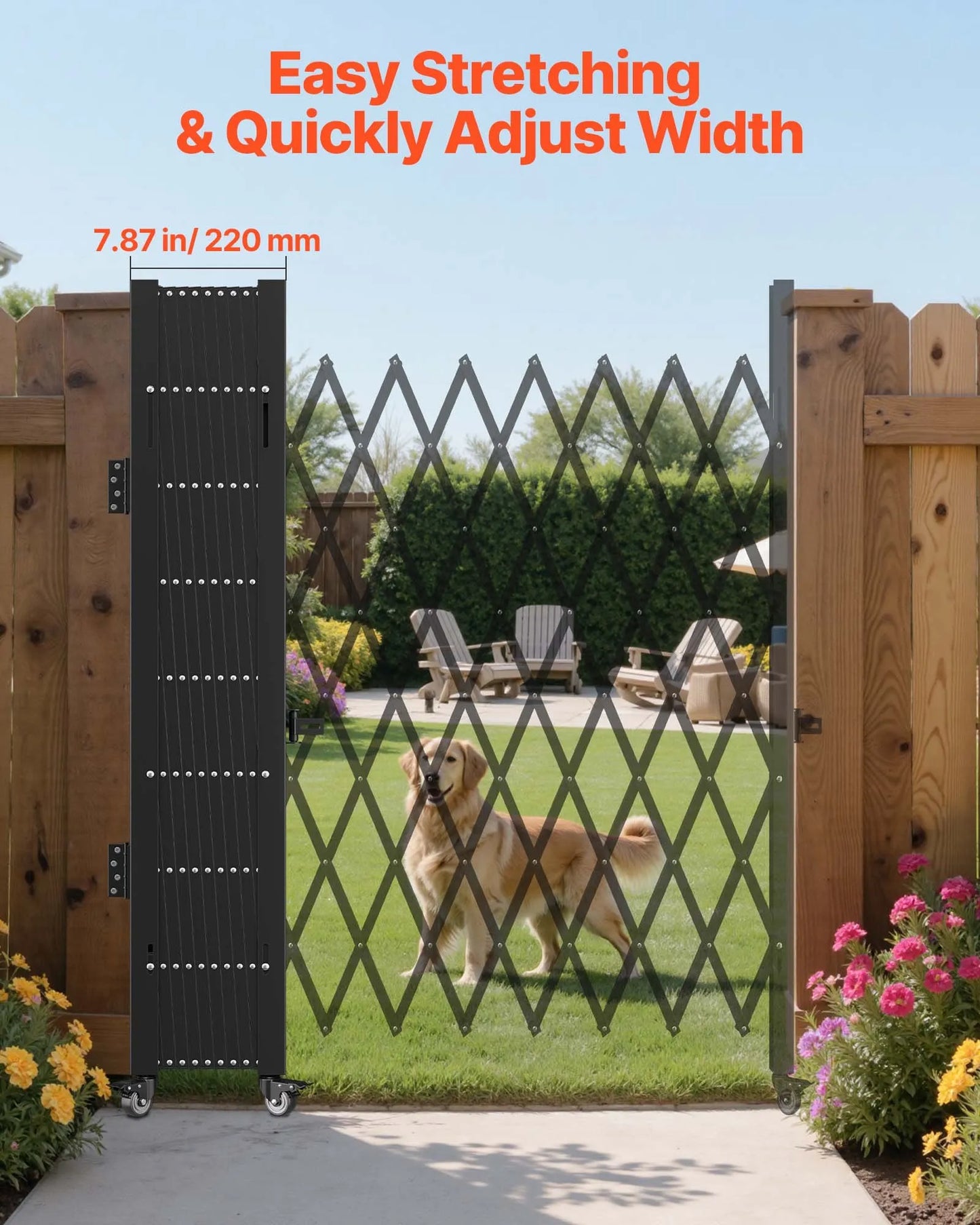 VEVOR Single Folding Security Gate, 7.1'H x 7.9' W （85 x 95 inch）Folding Door Gate, Steel Accordion Security Gate, Flexible Expanding Security Gate, 360° Rolling Barricade Gate, Scissor Gate/Door with Padlock