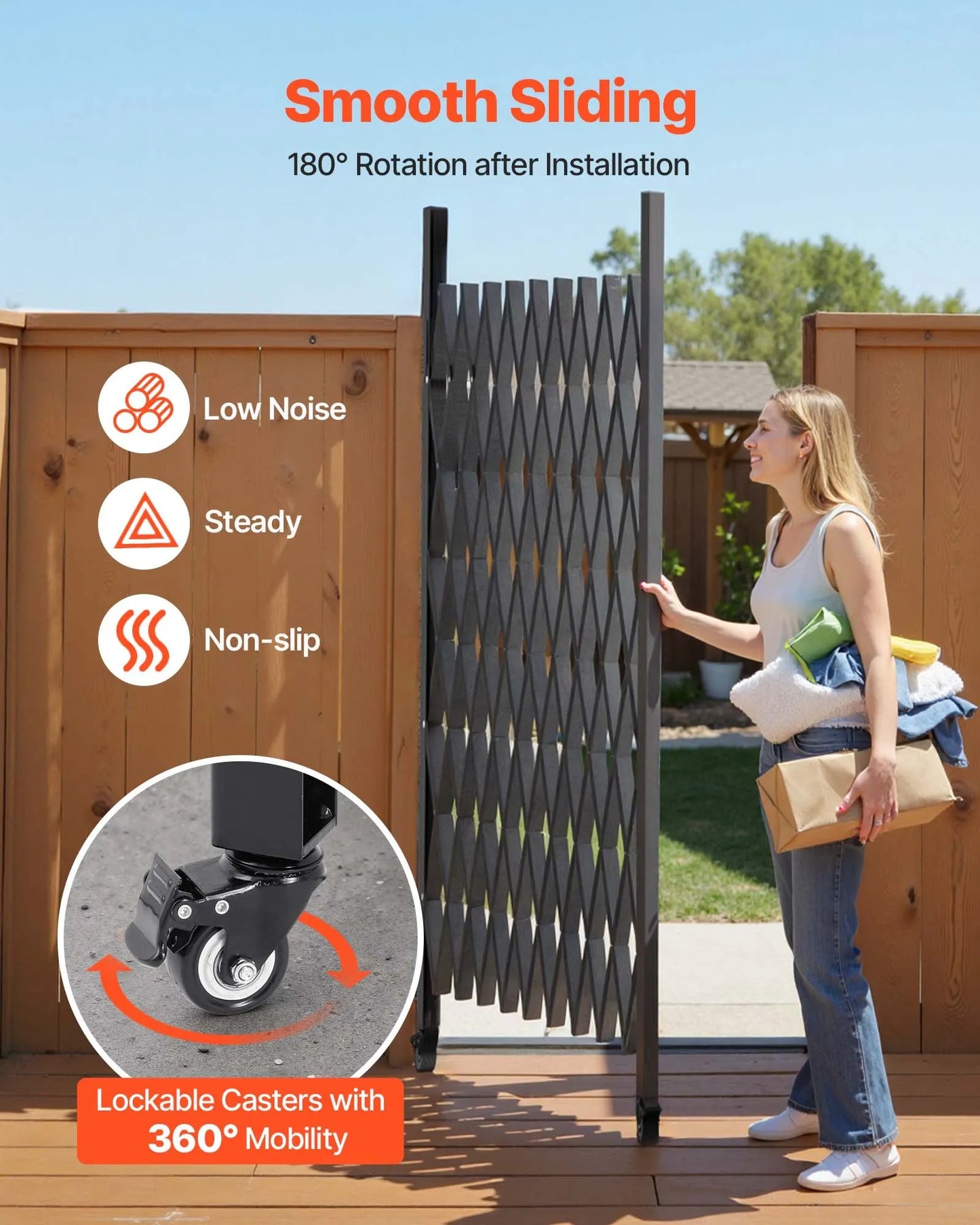VEVOR Single Folding Security Gate, 7.1'H x 7.9' W （85 x 95 inch）Folding Door Gate, Steel Accordion Security Gate, Flexible Expanding Security Gate, 360° Rolling Barricade Gate, Scissor Gate/Door with Padlock