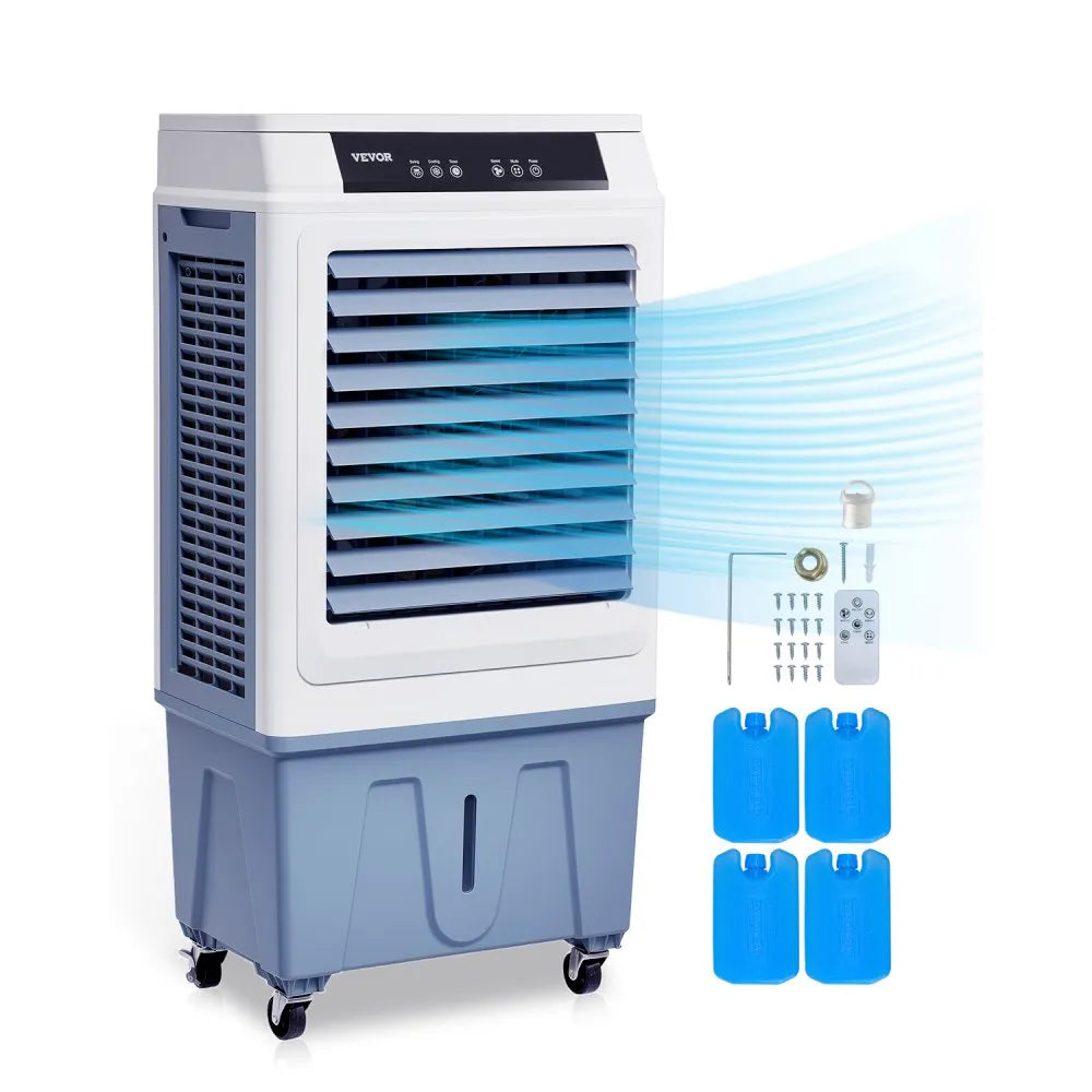 VEVOR Evaporative Air Cooler, 3100 CFM with 9 Gallon Water Tank Swamp Cooler, Portable Cooling Fan with Remote Control, 12H Timer, 4 Ice Boxes, Quiet Operation, 3 Wind Speeds for Outdoor Indoor Use