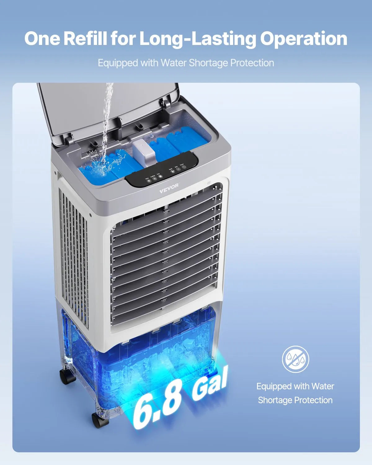 VEVOR Evaporative Air Cooler, 1800 CFM with 6.8 Gallon Water Tank Swamp Cooler, Portable Cooling Fan with Remote Control, 12H Timer, 4 Ice Boxes, Quiet Operation, 3 Wind Speeds for Outdoor Indoor Use