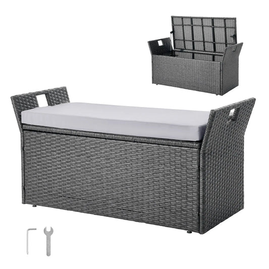 Outdoor Storage Bench PE Rattan 40Gal Deck Box Waterproof Outdoor Seat & Storage