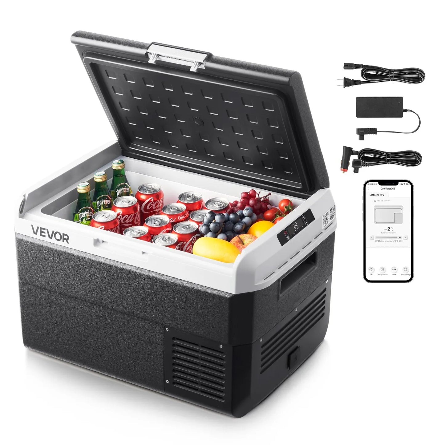 VEVOR 12 Volt Car Refrigerator, 42.3QT/40L Car Fridge, Portable Electric Cooler with -4℉~68℉ Adjustable Temperature, 12/24V DC and 100- 240V AC Compressor Freezer for Outdoor, Camping, Travel, RV