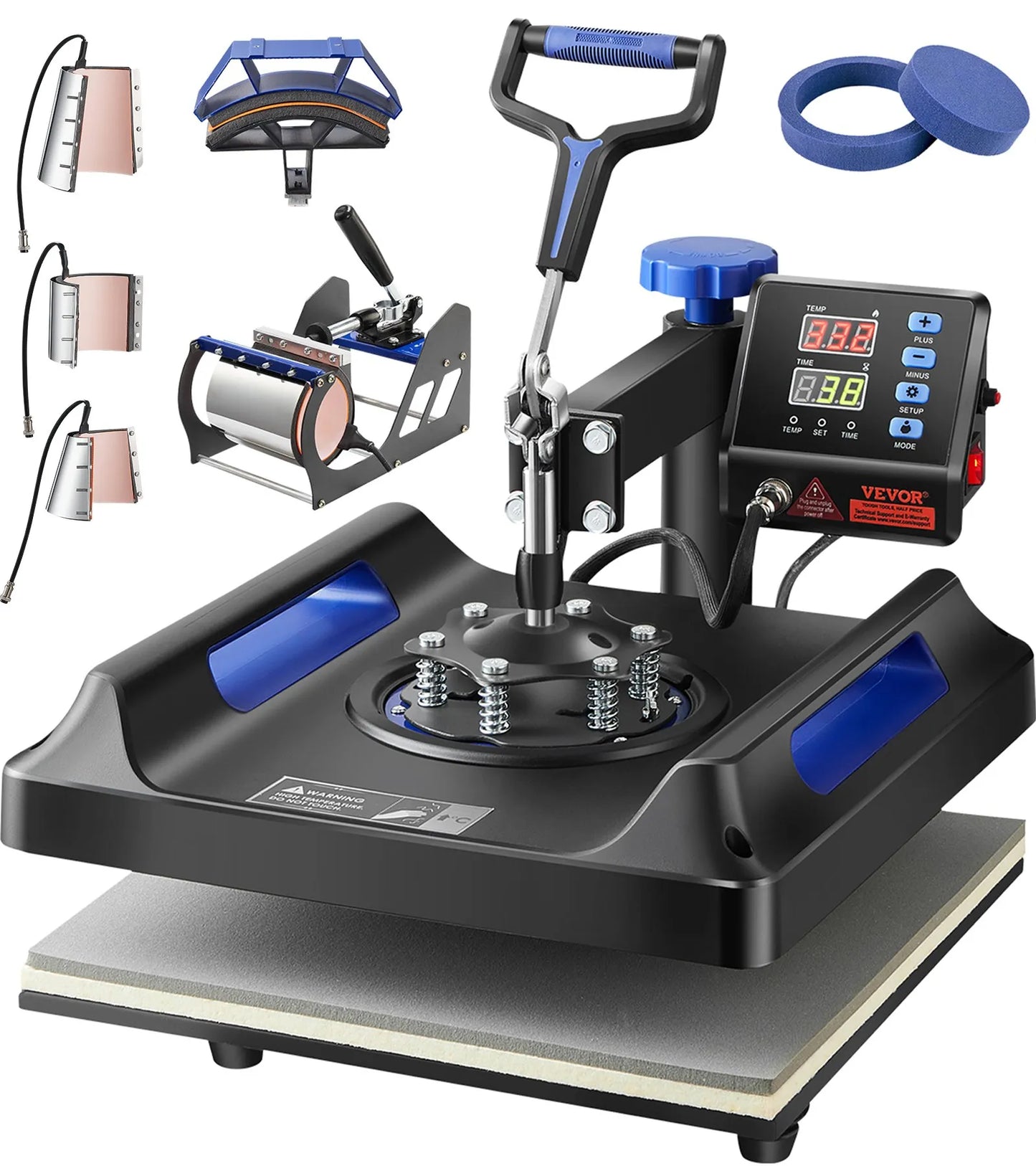 Heat Press Machine Sublimation Machine 15 x 15 inch 8 In 1 Blue Heat Press Set