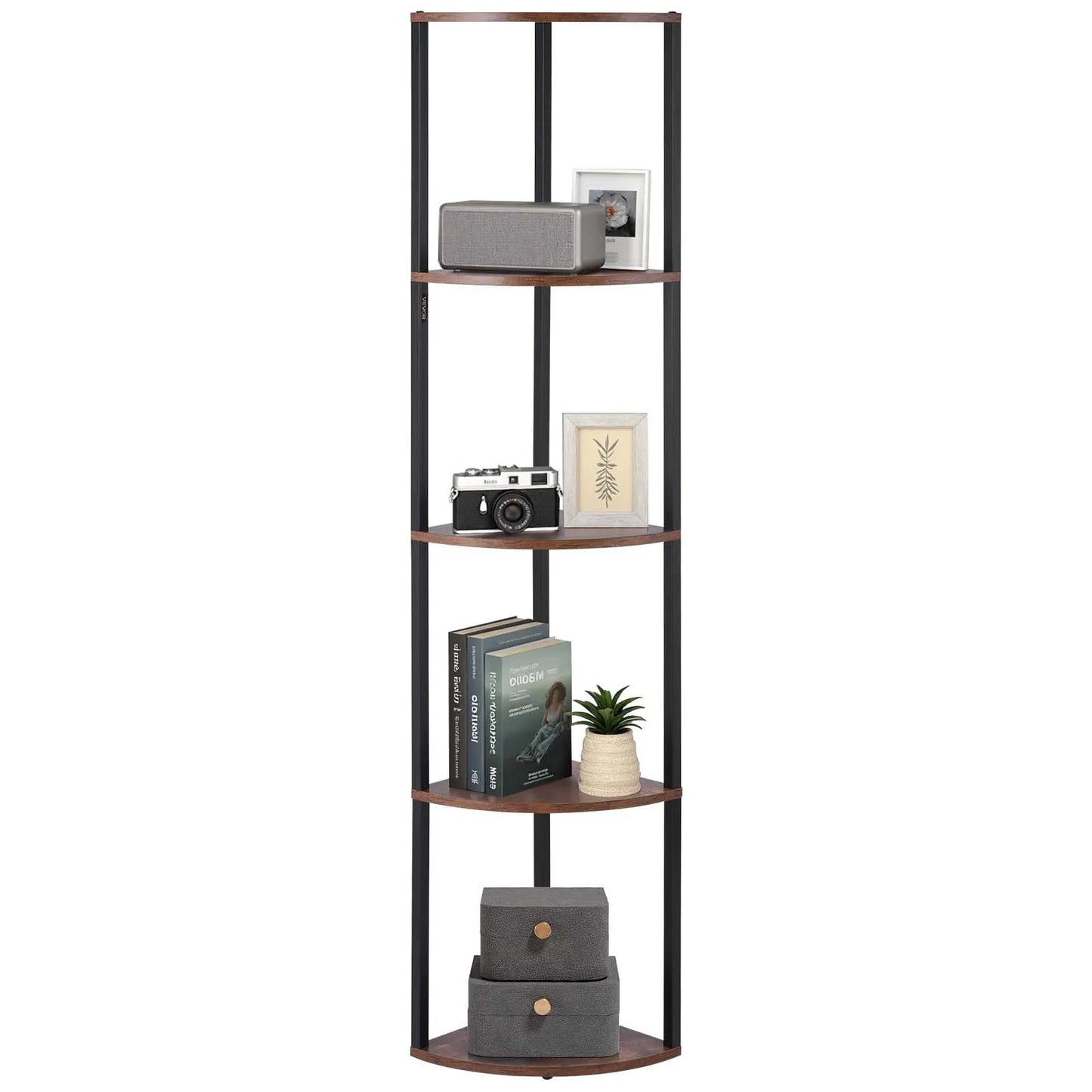 VEVOR 5 Tier Corner Shelf Tall Corner Stand with LED Light Narrow Display Rack