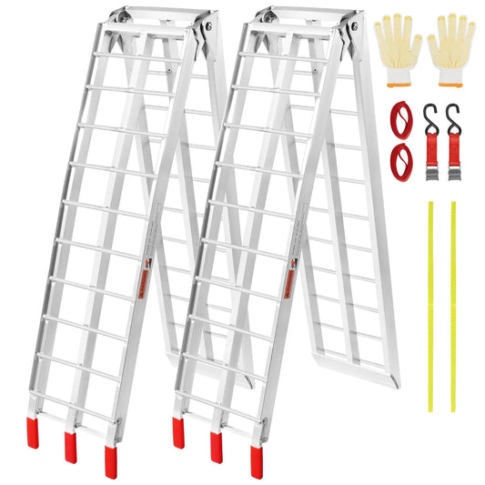 VEVOR Aluminum Ramps, 1500 lbs Folding Loading Ramps for Pickup Trucks Bed, Trailers Ramp with Load Straps for Dirt Bike, UTV, ATV, Trucks, Lawn Mowers, Snowblower, Cargo Trailer, 89"L x 12"W, 2 Pcs